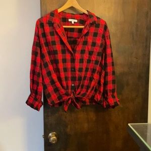 Madewell Buffalo plaid tie front button up top